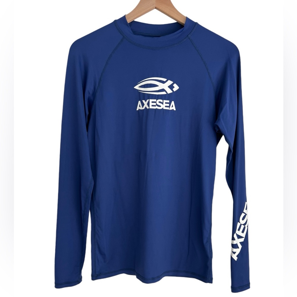 Axesea Mens Long Sleeve Blue Swimming Rash Guard Shirt Medium